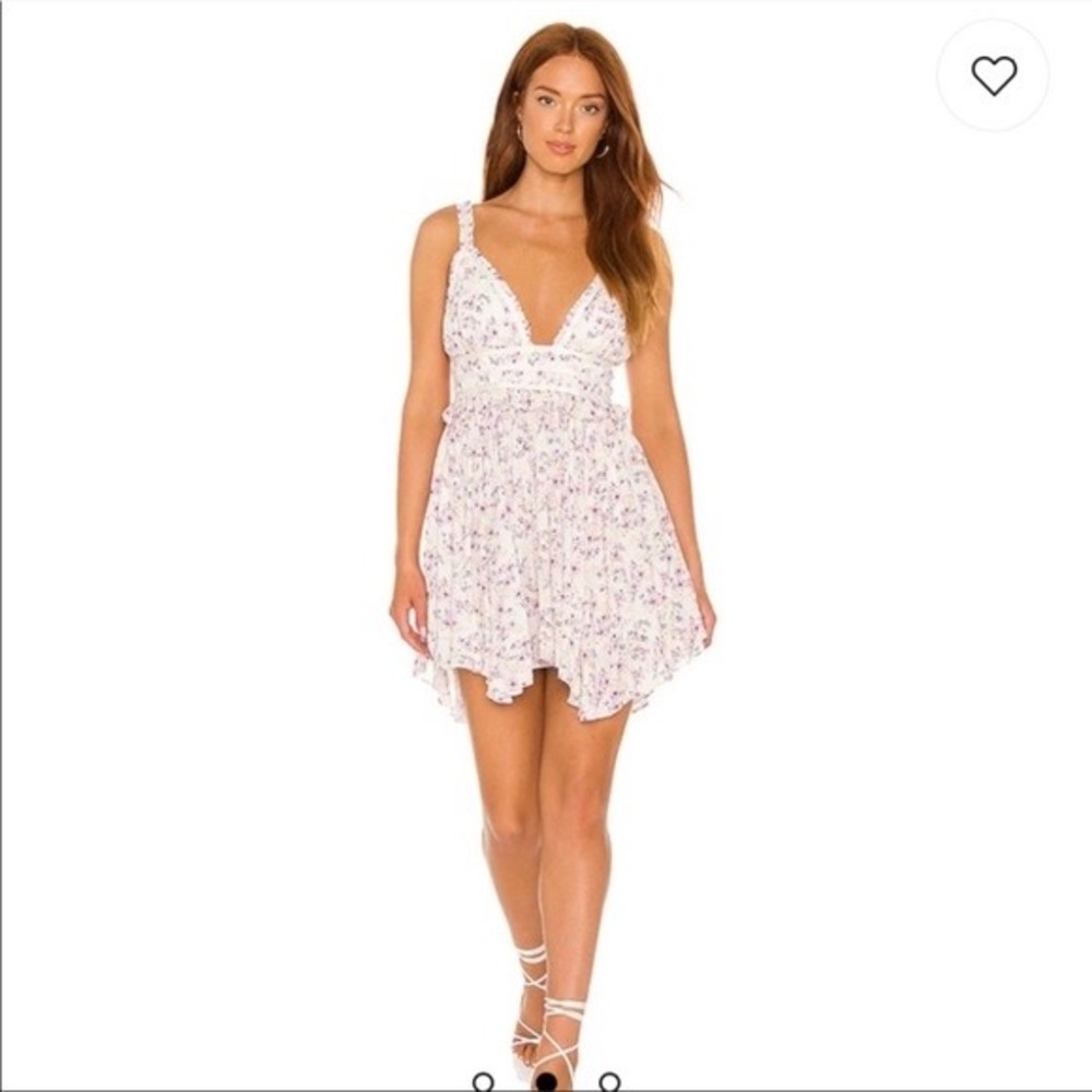 Majorelle Tory Mini Dress Leah Floral White Purple Yellow Ruffle V-Neck Size M